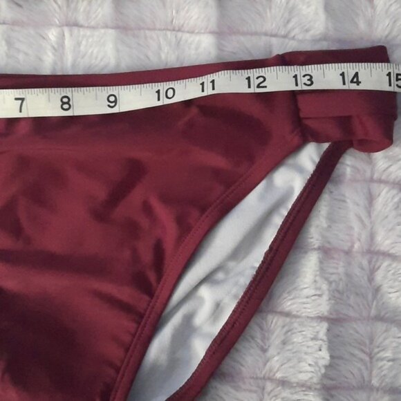 Cillet NWT Burgandy Halter Crisscross Ruched High Cut Tankini Swimsuit Size L - Picture 3 of 8